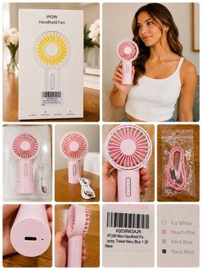 Peach Pink Mini Handheld Fan – Portable USB Rechargeable